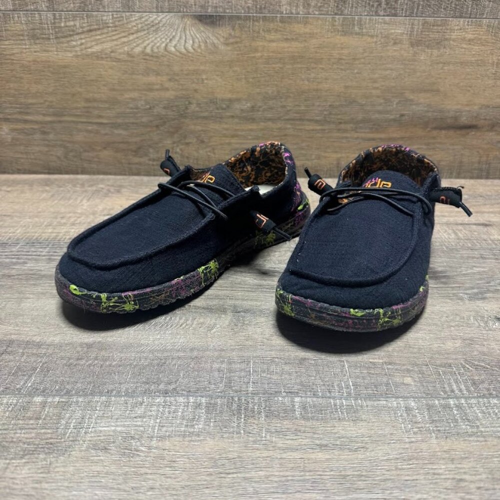 Hey Dude Wendy Glo Black Canvas Casual Shoes  Girl's Youth Size 6
